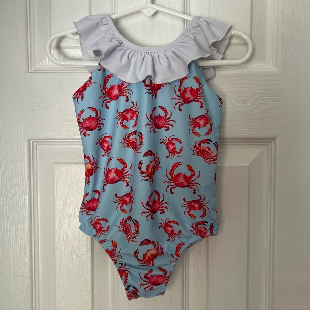 NWOT Little Magnolia Crab Print and Ruffle Swimsuit